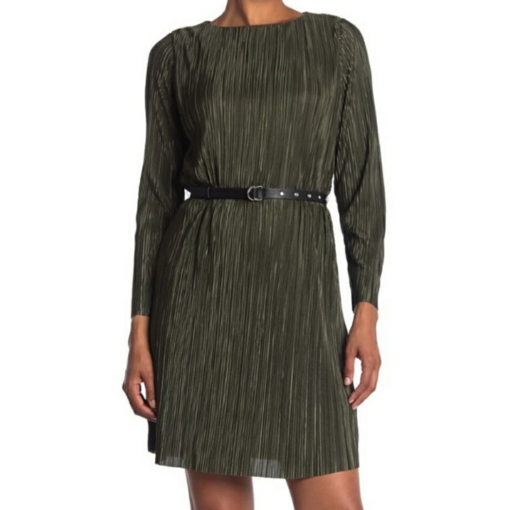 SAM EDELMAN Belted Plisse Pleated Dress